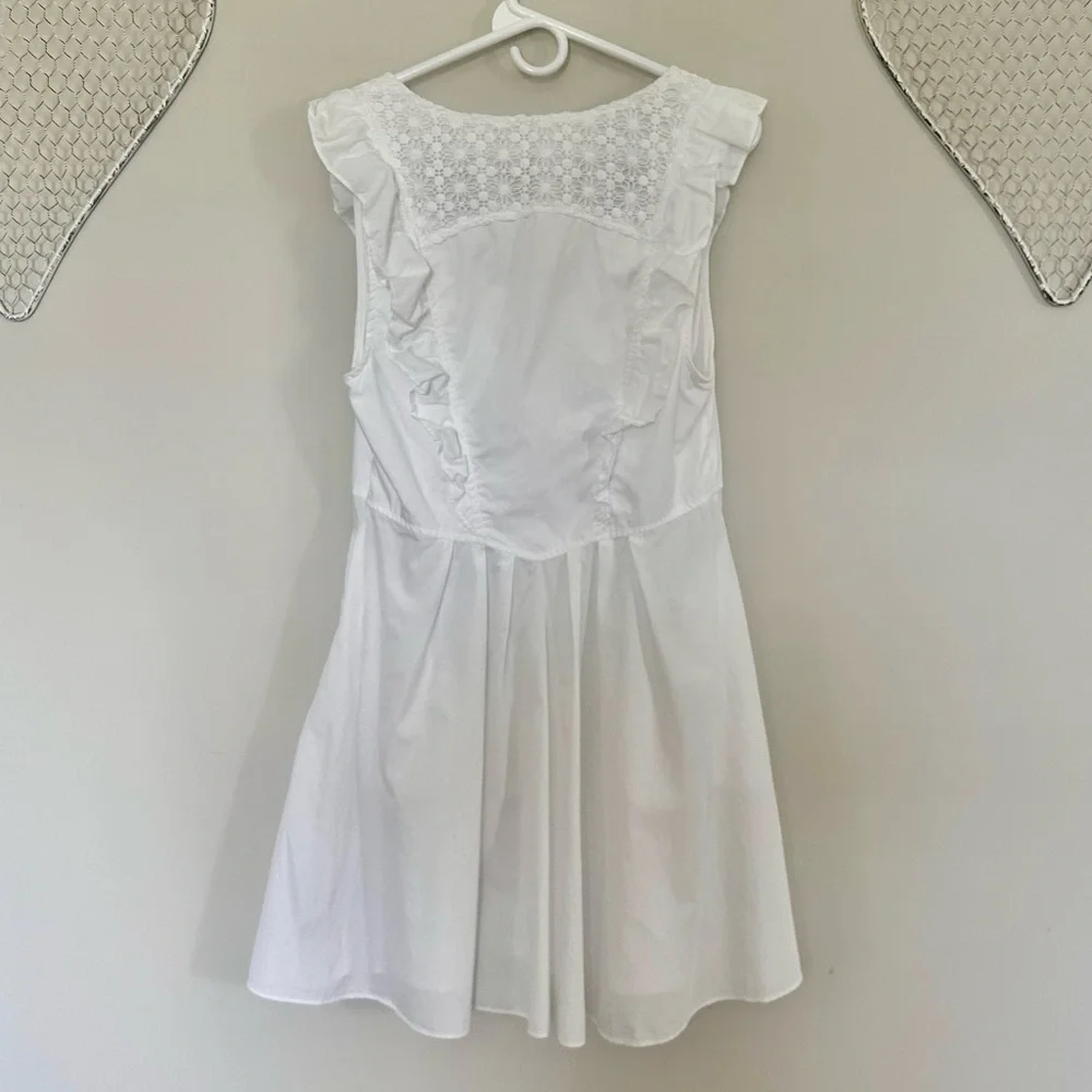 FREE PEOPLE Half Moon Mini Dress Eyelet Crochet Lace Ruffle Feminine Boho | Sz M - Picture 3 of 12